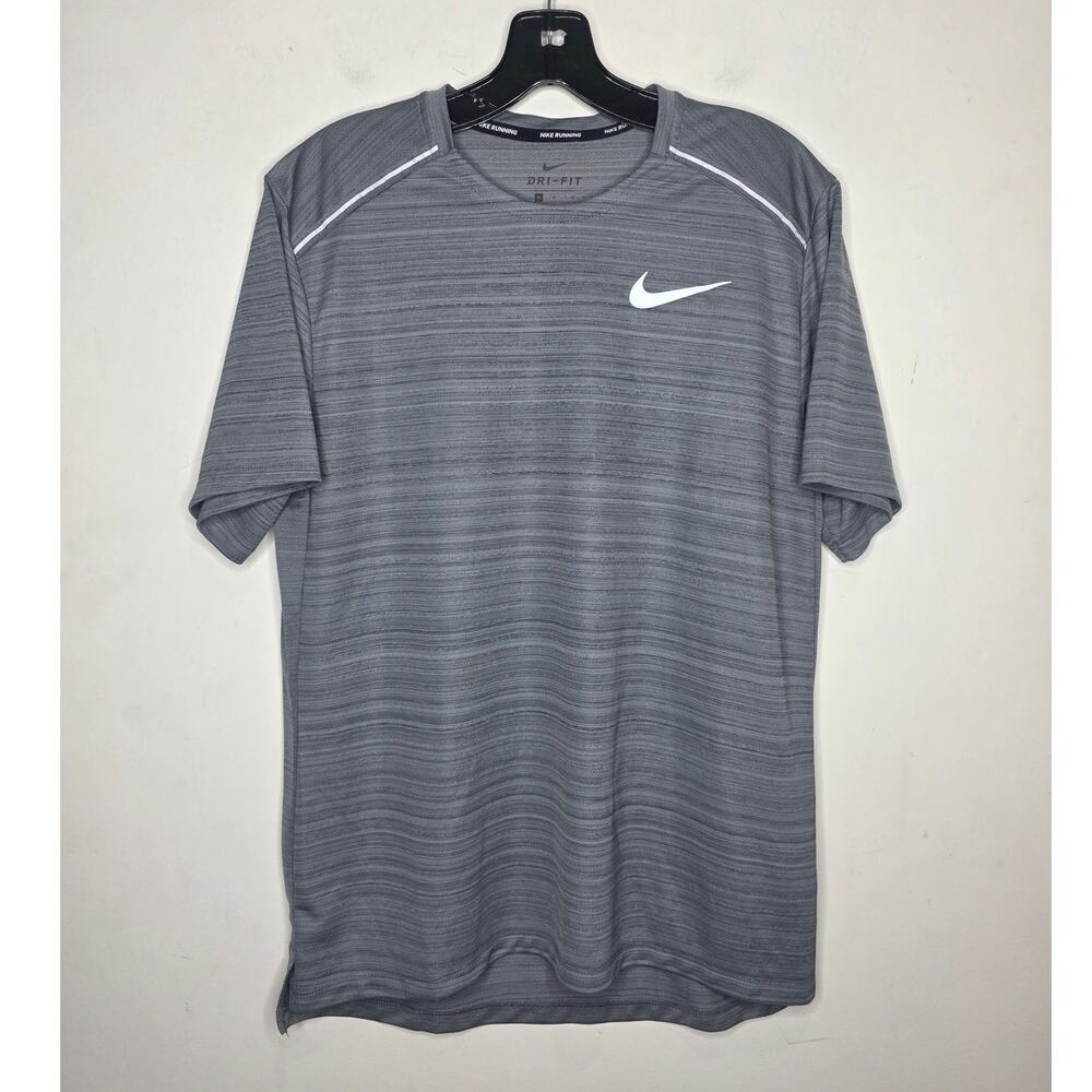 Nike Dri-fit running grey stripe short sleeve shirt - medium